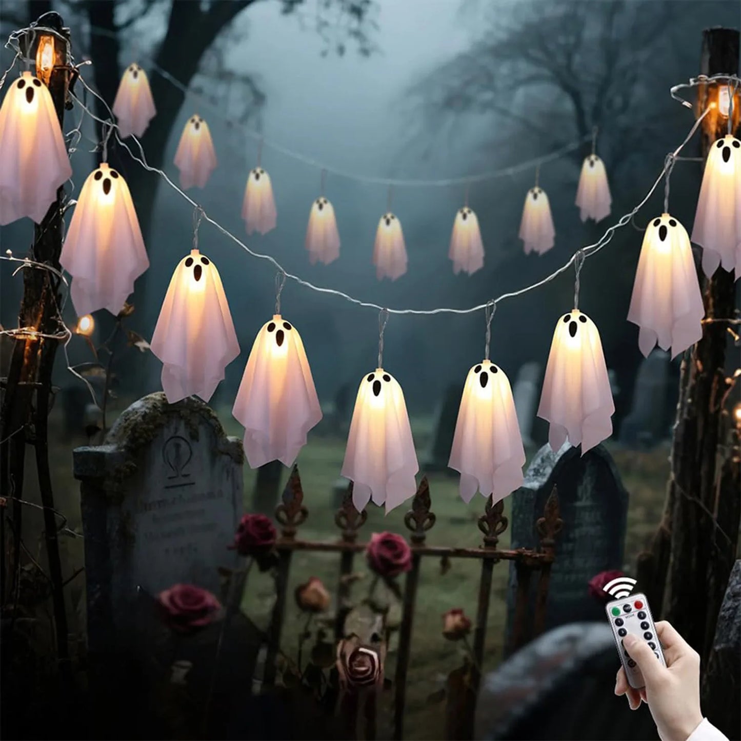 Halloween Decorations Hanging Ghosts 10pcs Spooky Ghosts String Lights for Front Yard Patio Garden Party Porch Decor
