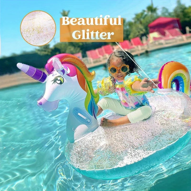 Joyfy Rainbow Unicorn Pool Float Inflatable Floaty With Glitter