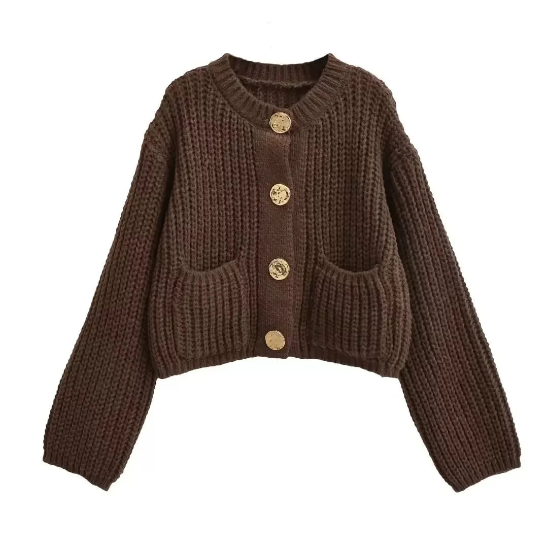 Women Autumn Winter Knitted Cardigan Pocket Button Casual Long Sleeve Loose Fit