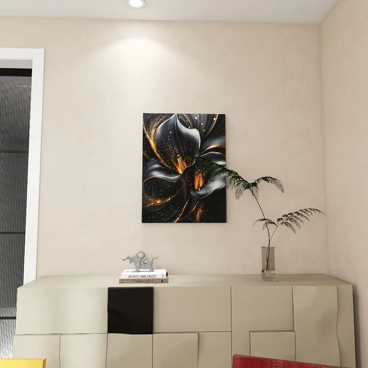 1.5 Inch Pine Frame Canvas Art With Black And Gold Calla Lily Design