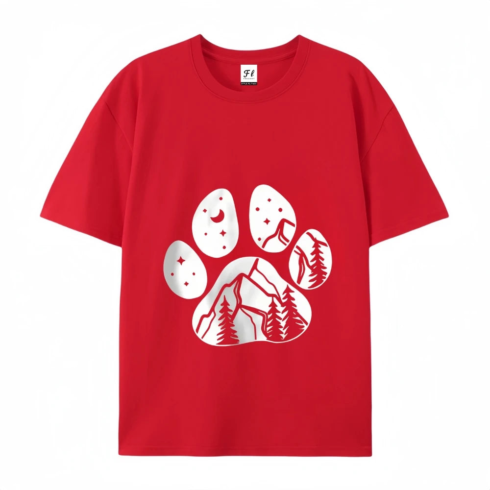 90s White Short Sleeve Y2K Harajuku Graphic Tee Women Dogs Paw Print Mom