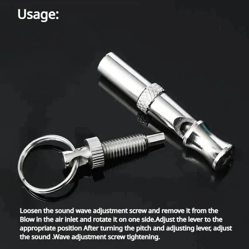 Stainless Steel Ultrasonic Dog Training Whistle Silent Bark Control Keychain