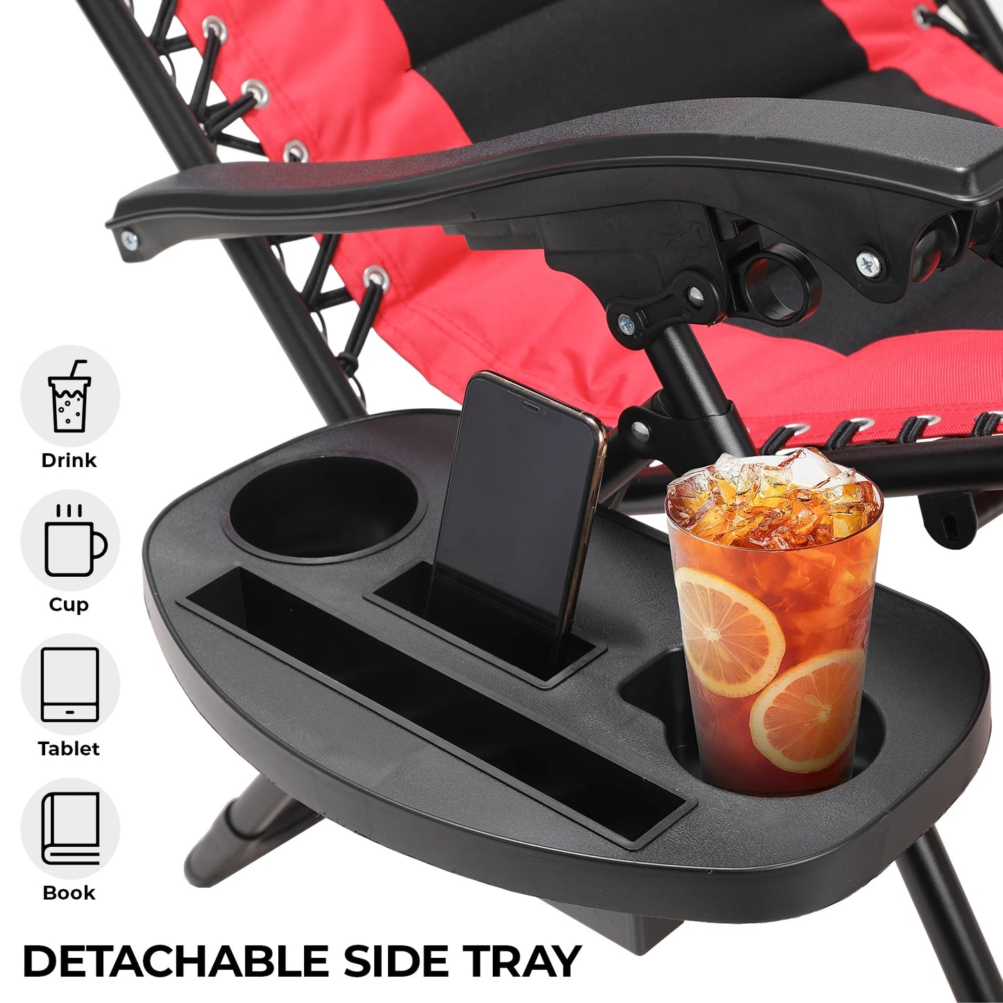 Padded Zero Gravity Lounge Chair Folding Patio Recliner with Adjustable Headrest and Cup Holder Support 160kg Sun Loungers
