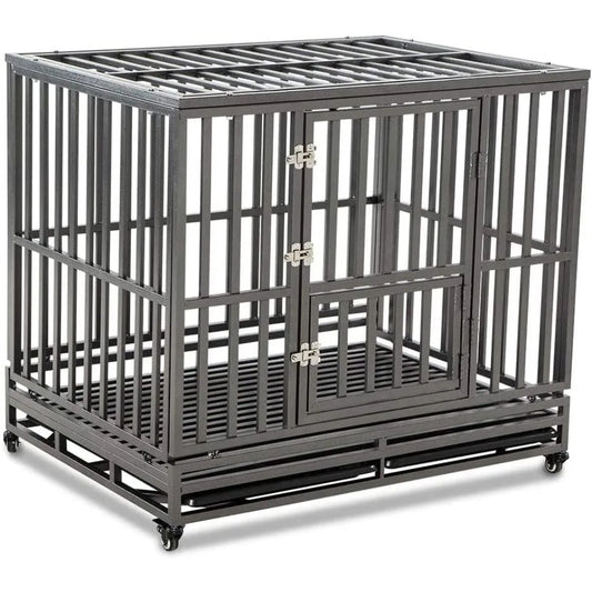 46 Inch Heavy Duty Dog Cage With Four Wheels Metal Kennel Crate