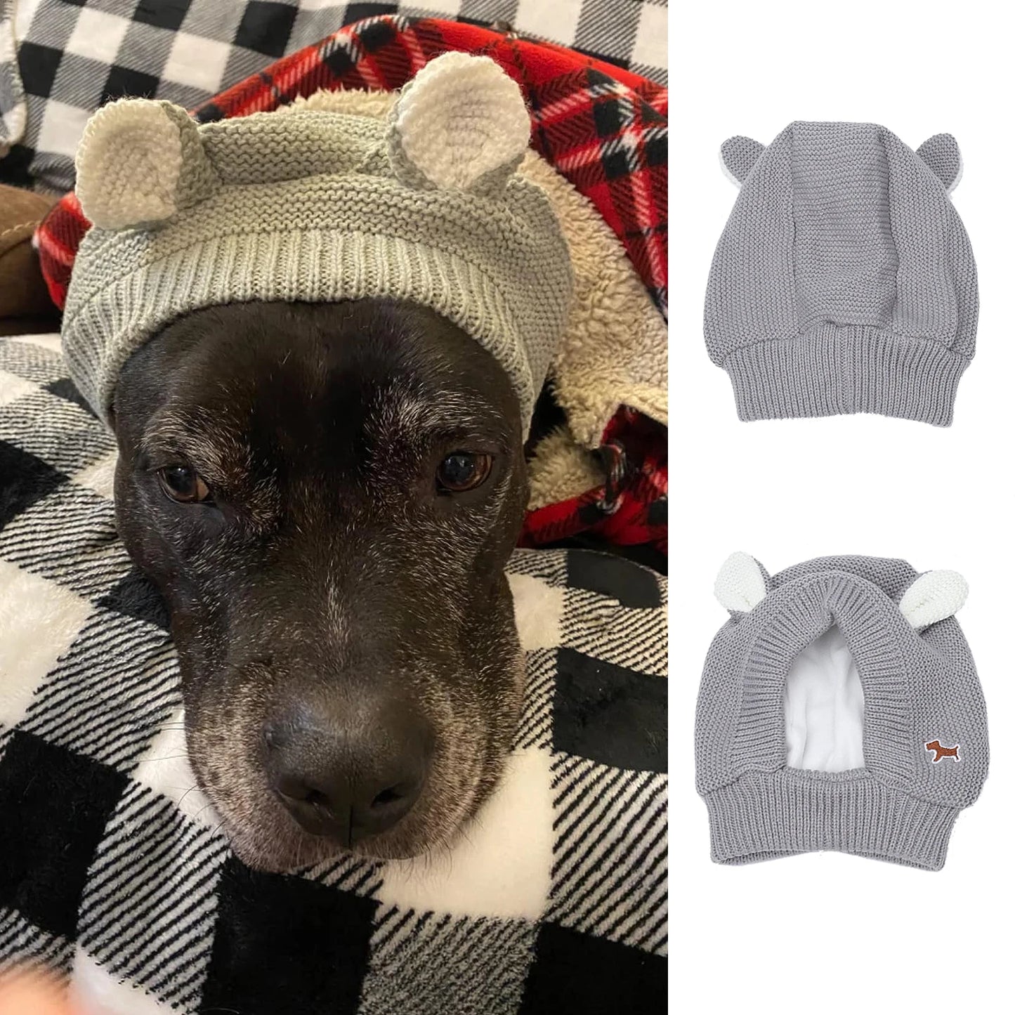Knitted Pet Ear Muffs Noise Protection Winter Warmer For Medium Large Dogs Cats