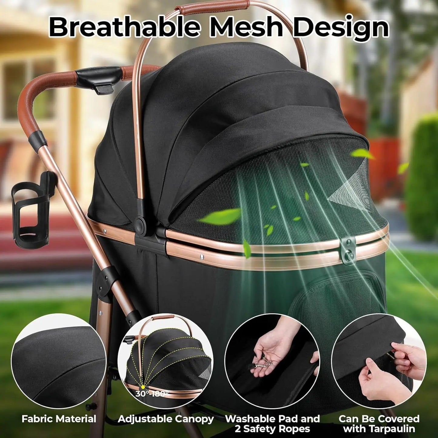 360 Degree Foldable Pet Stroller 2In1 Dog Cat Buggy Car Attachment 25kg