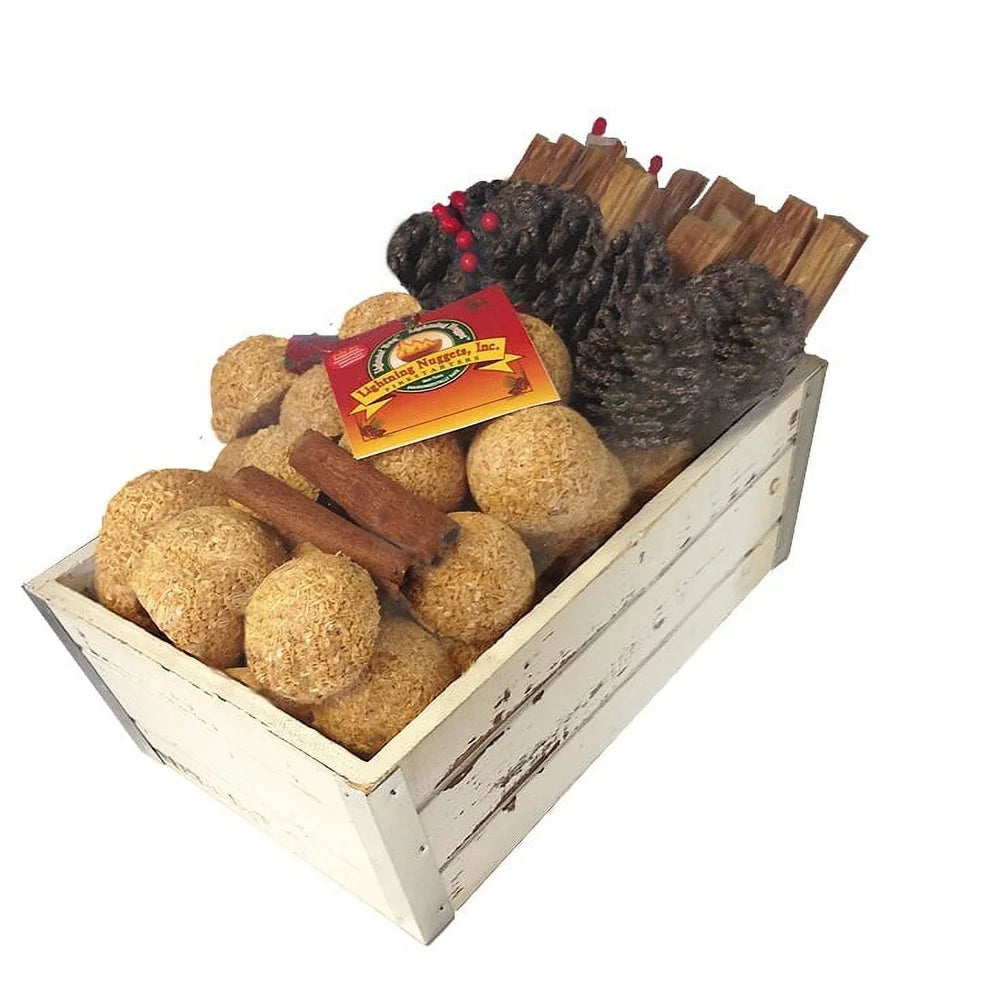 Fire Starters Gift Basket With Kindling Cones And Matches