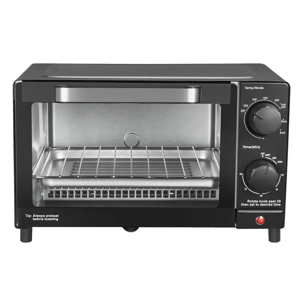 4 Slice Toaster Oven Bake Broil and Toast 9 Inch Pizza or 4 Bread Slices Quartz Heating Elements 60 Minute Timer 1050 Watt Power