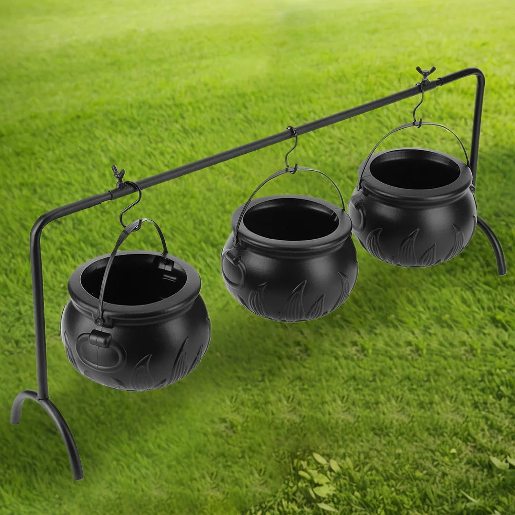3 Pack Black Plastic Cauldrons For Halloween Decor