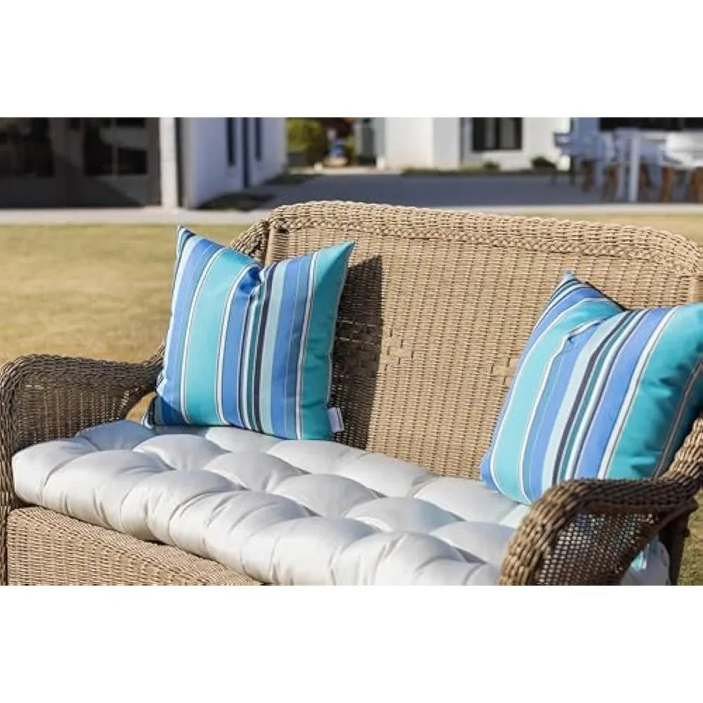 Set of 2 Dolce Oasis Blue Teal Navy White Stripe Indoor Outdoor Square Throw Pillows 24 x 24