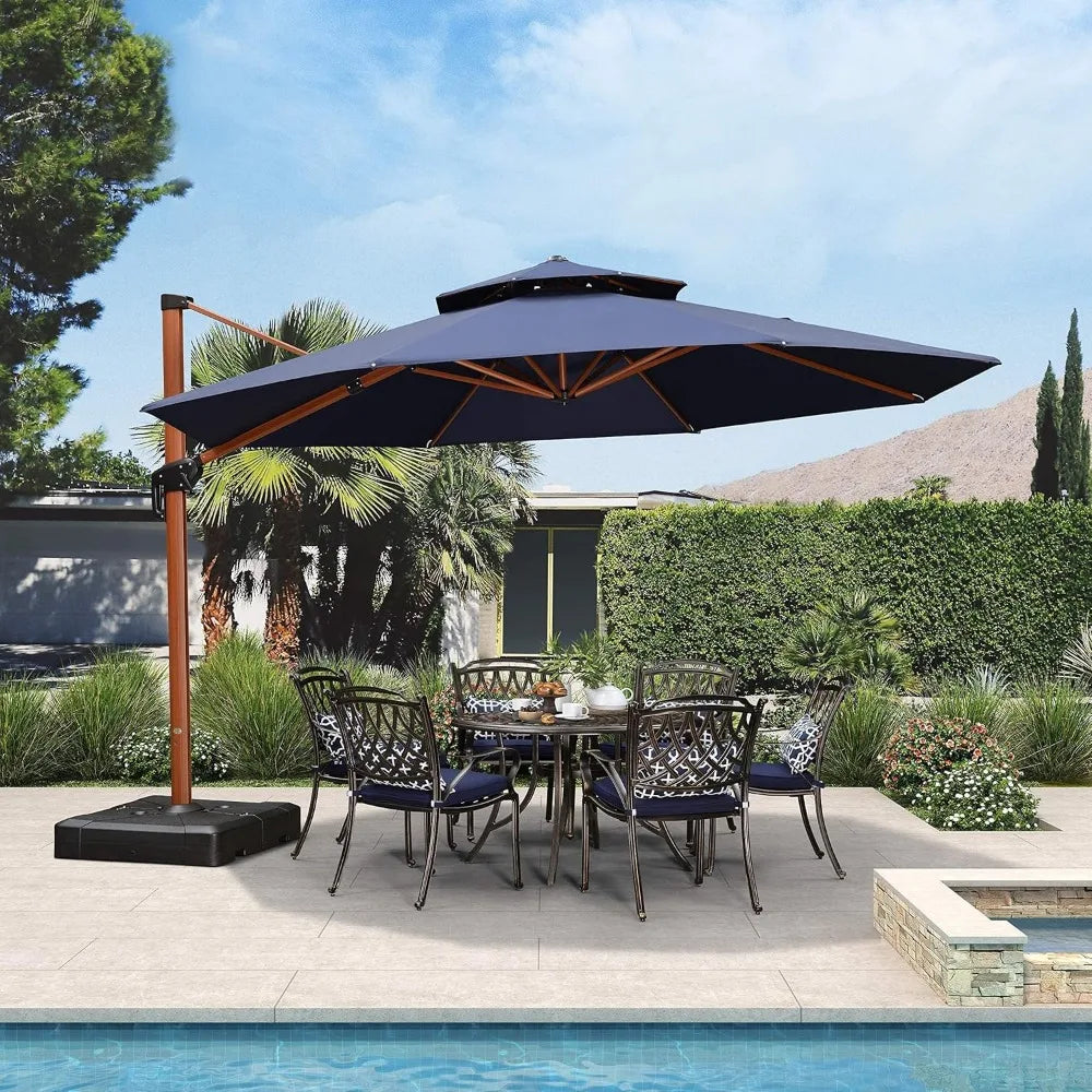 13Ft Patio Umbrella Cantilever Windproof Heavy Duty Sun Protection For Garden