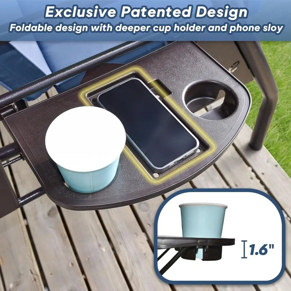 Three Seat Outdoor Swing With Stand 800lbs Capacity Two In One Swing Bed Blue
