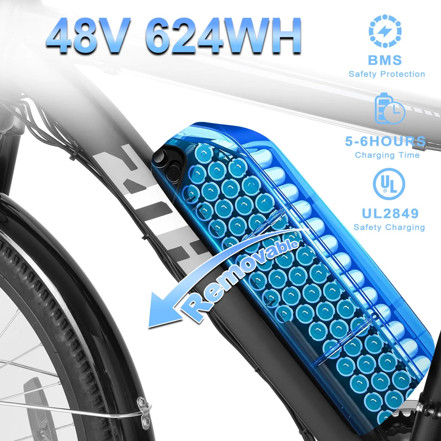 1000W Peak 48V Electric Mountain Bike 26 Inch Battery Range
