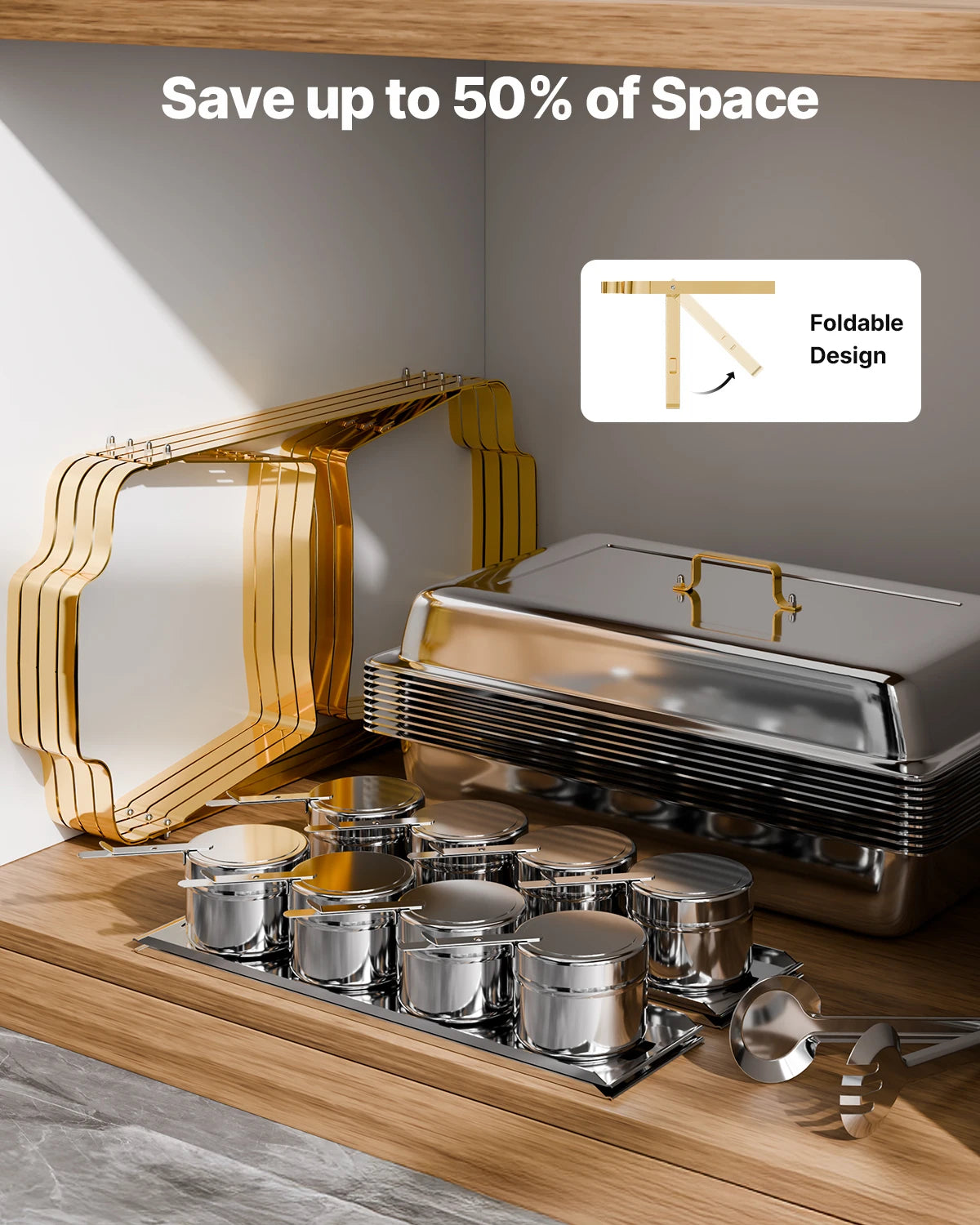 SucceBuy 8 Quart 4 Pack Chafing Dish Buffet Set Stainless Steel Chafer with 2 Full Size and 4 Half Size Pans Catering Warmer Server