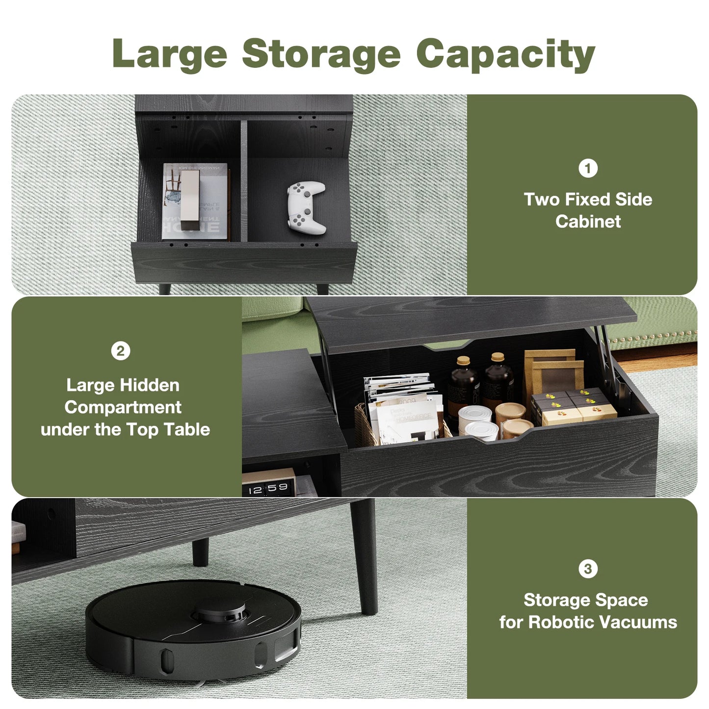 JHK Lift Top Wood Coffee Table With Storage For Living Room