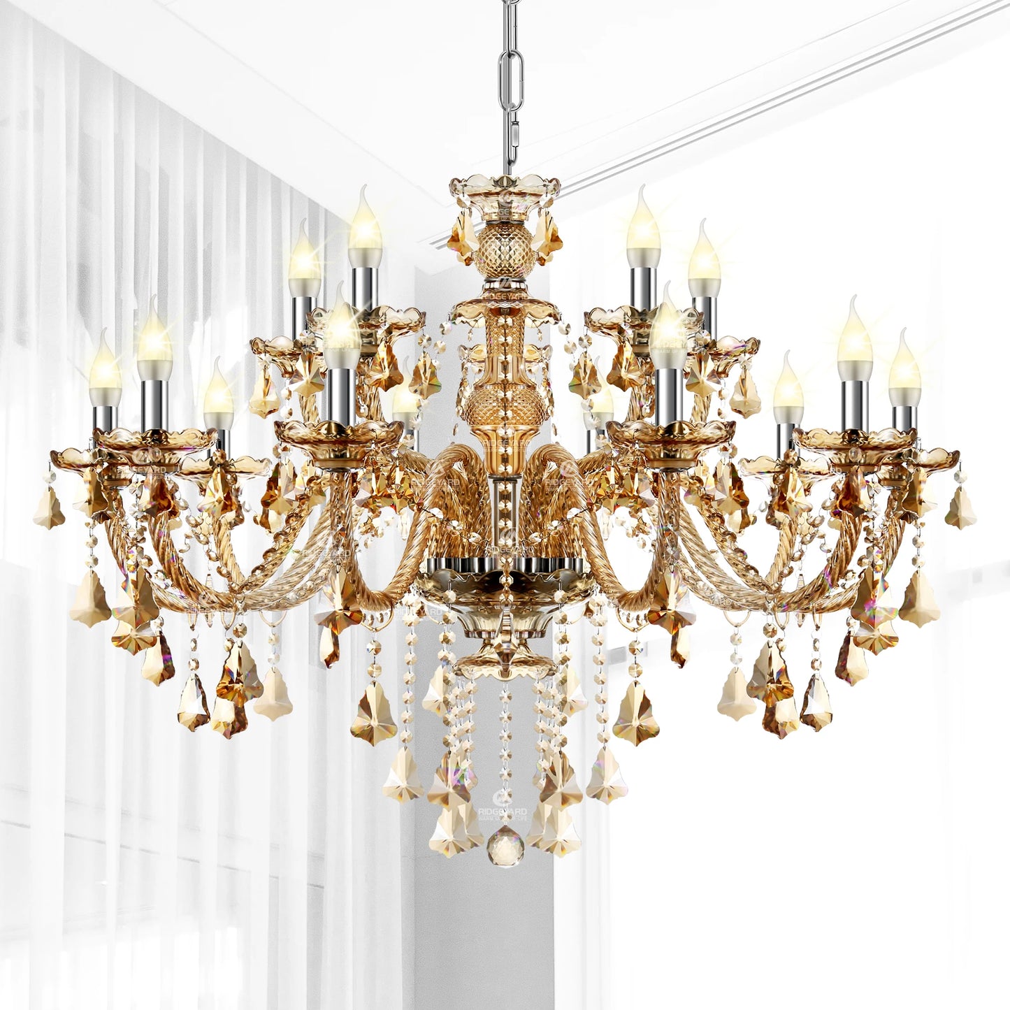 15 Arms Crystal Chandelier Pendant Lighting E14 Modern K9 Glass Fixture for Bedroom Living Room Corridor Hall