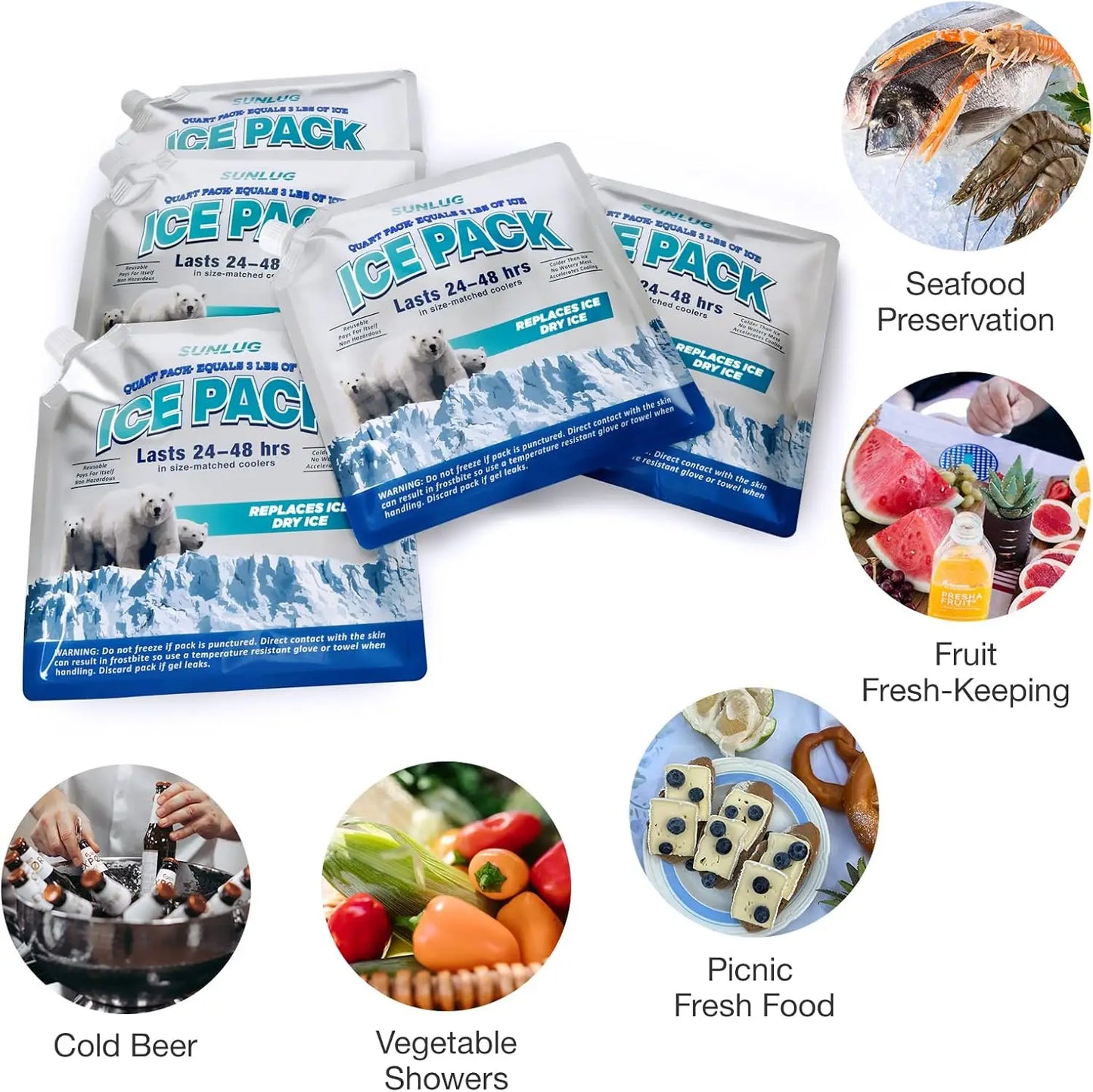 Reusable Ice Packs 5 Pack For Coolers And Lunch Bags Long Lasting Freezer Packs