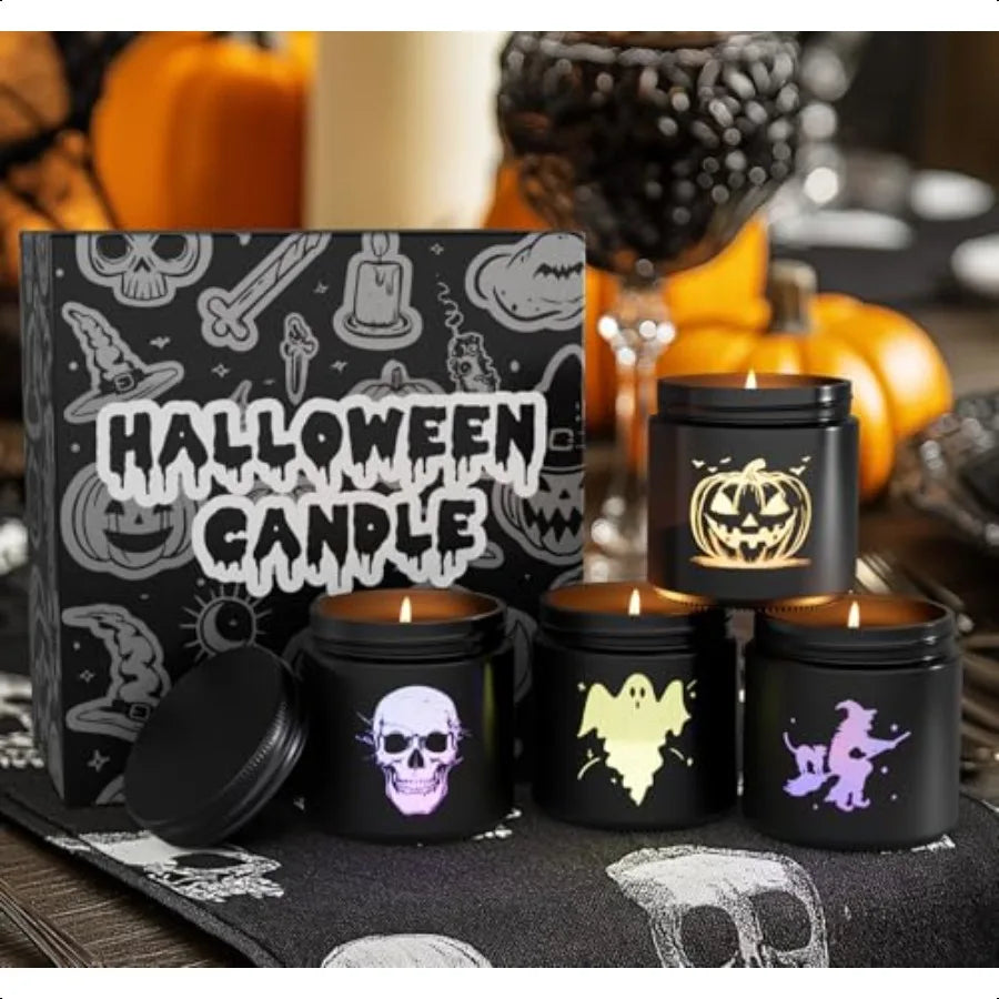 Halloween Scented Candles Set 4 Pack Gift With Pumpkin