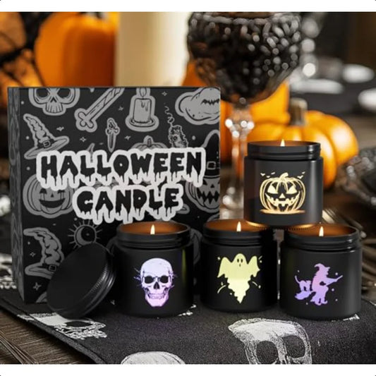 Halloween Scented Candles Set 4 Pack Gift With Pumpkin