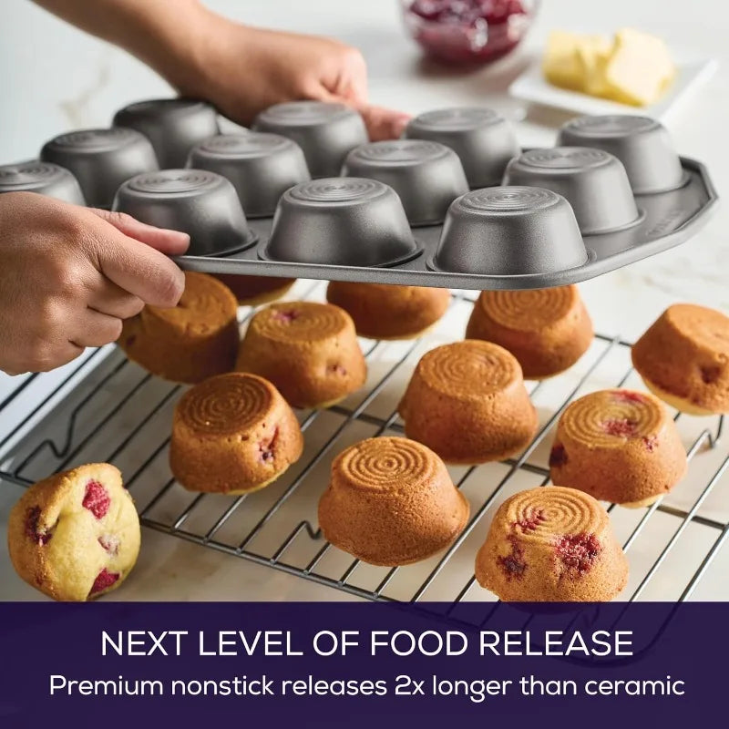 Total Nonstick Bakeware Set with Nonstick Bread Pan Cookie Sheet Baking Pan Baking Sheet Cake Pan and Muffin Cupcake Pan 10 Piece Gray