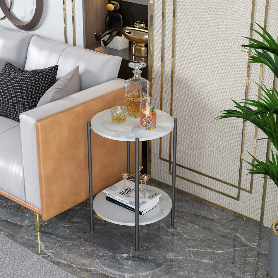 Two Tier Round Coffee End Tables Sofa Side Table Plant Stand