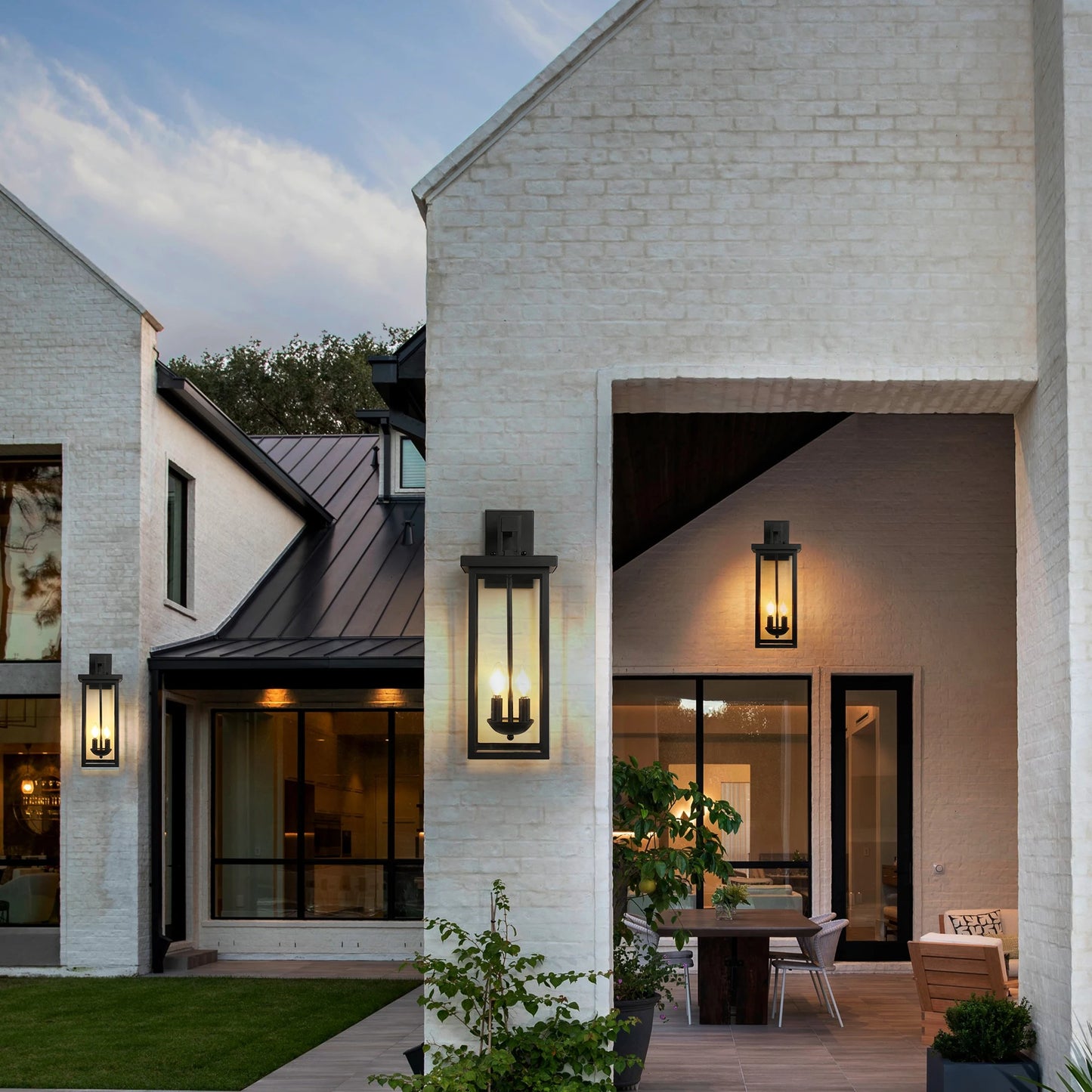 22 Inch Outdoor Wall Lantern Matte Black Finish With Dusk To Dawn Sensor