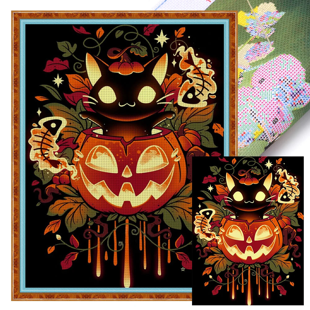 Halloween Pumpkin Cross Stitch With Eco Cotton Thread 11CT