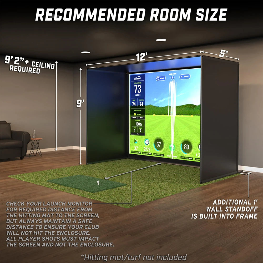 12x8 Indoor Golf Simulator Enclosure With HD Impact Screen And Durable Frame
