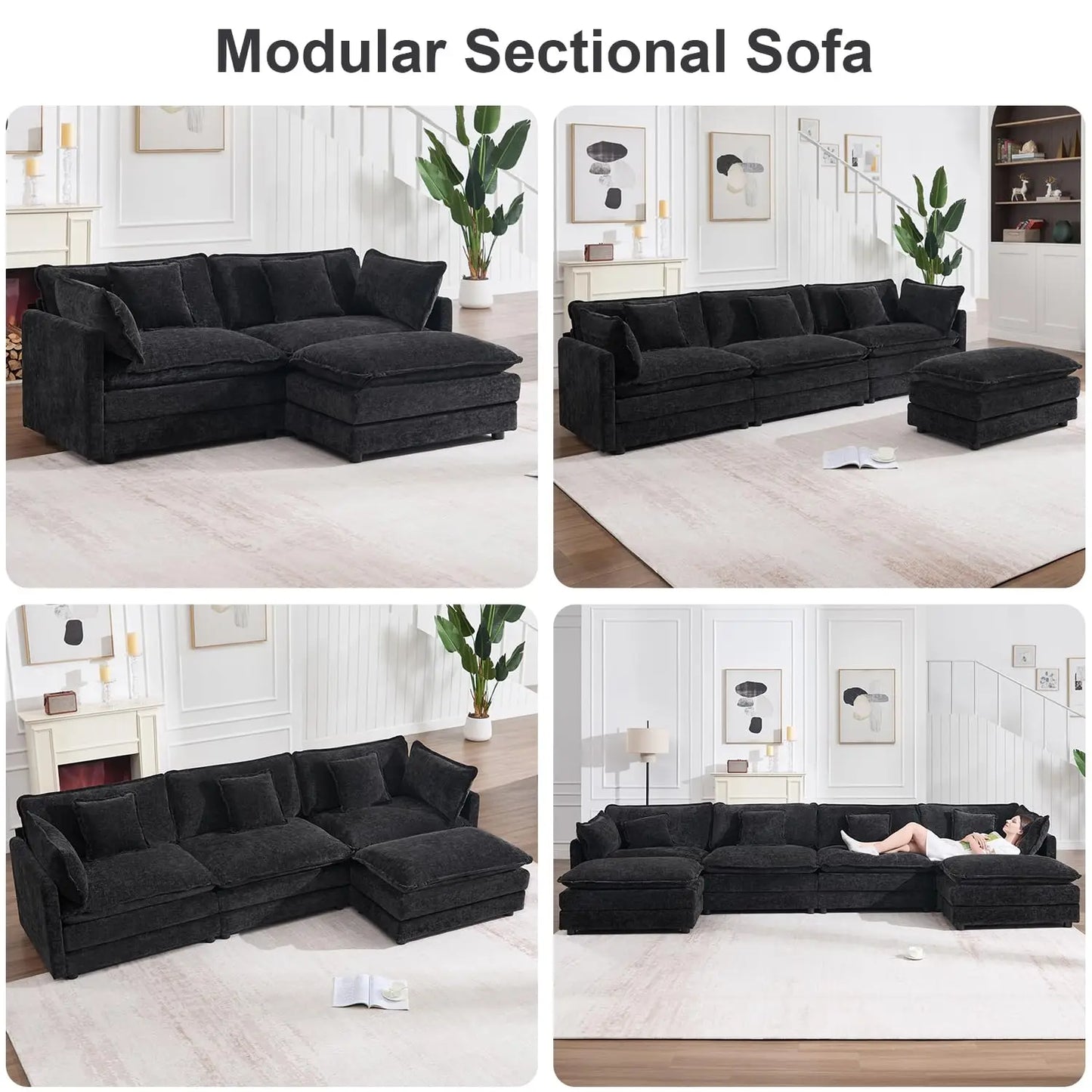 70 Inch Modular Sectional Sofa Modern L Shaped Cloud Couch 3 Seater With Ottoman
