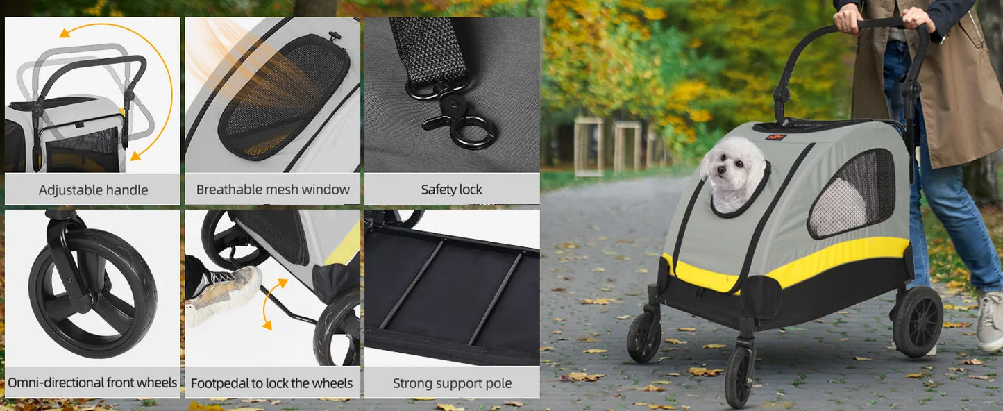 Premium Dog Stroller Pram 4 Wheel Foldable Cart Travel Jogger For Small Medium Large Dogs