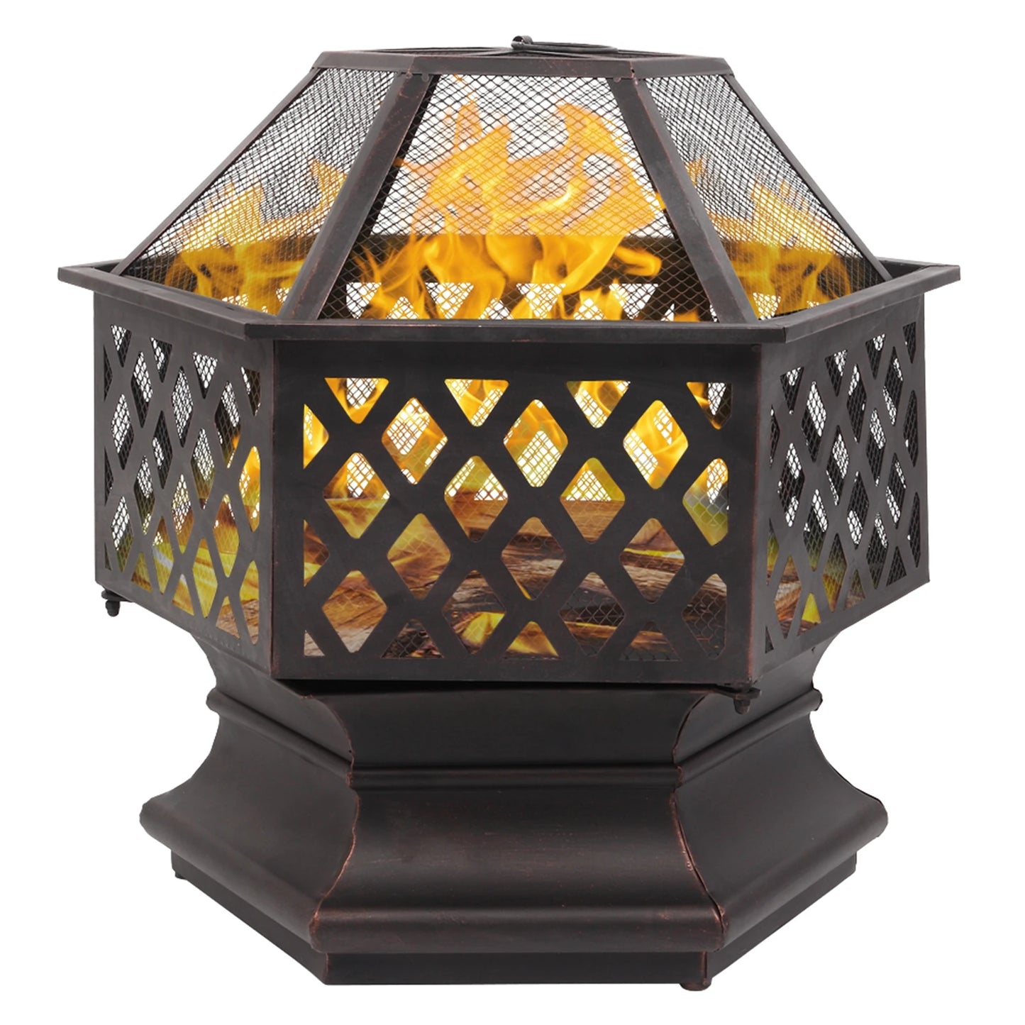 22 Inch Hexagonal Iron Brazier Wood Burning Fire Pit