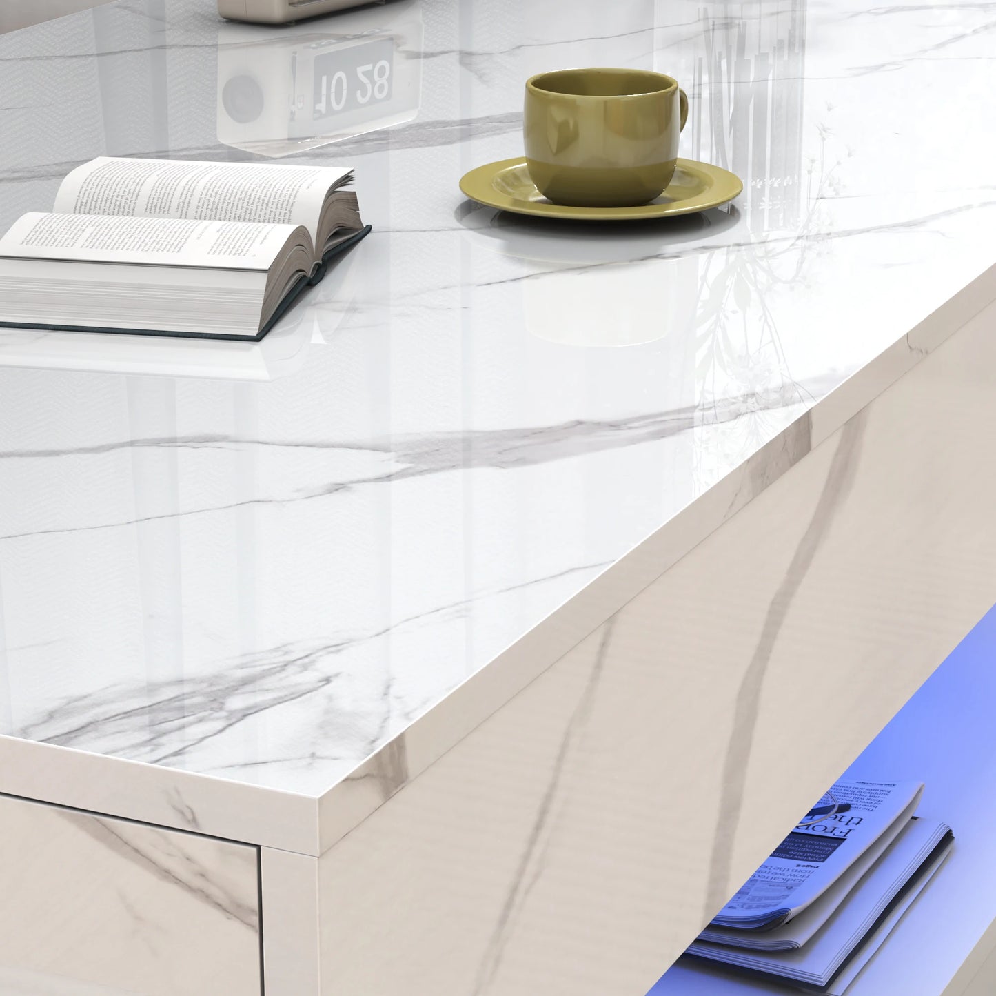 Modern Coffee Table With LED Lights And Storage Drawers
