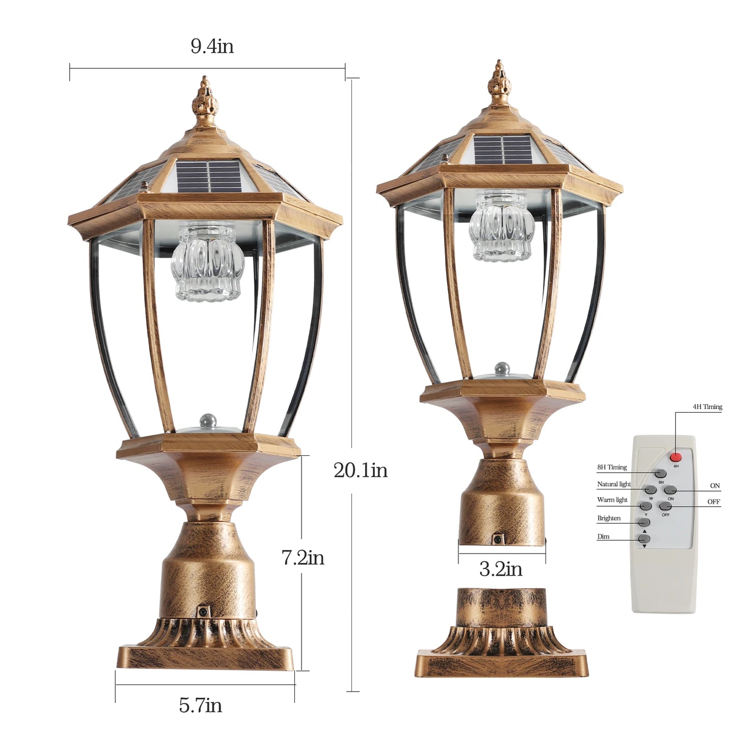Vintage Solar LED Post Light Outdoor Garden Lamp Waterproof 2 Pack Auto On Off