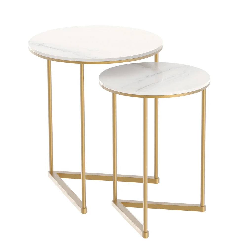 Modern Round Marble Metal Base Nesting Side Tables Set Of 2