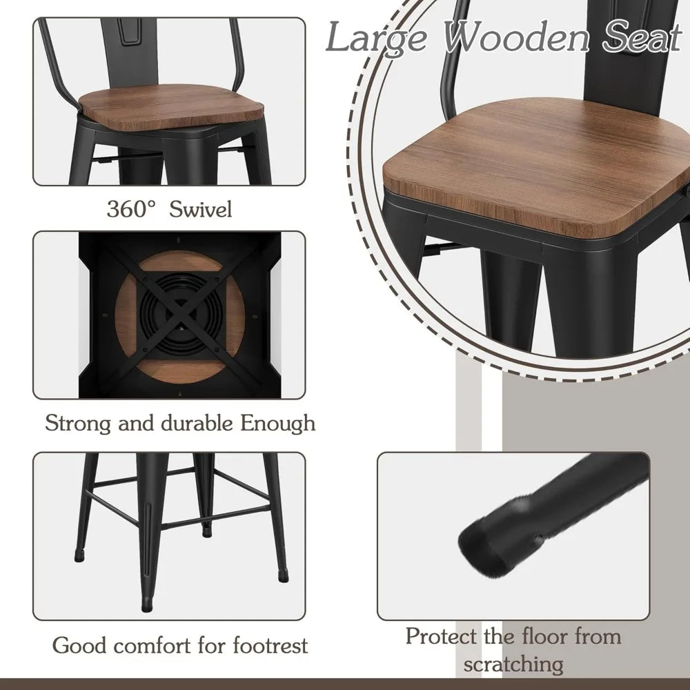 30 Inch Swivel Metal Bar Stools Set Four High Back