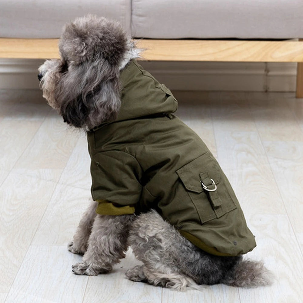 Dog Jacket With Harness Winter Coat Heavy Warm Hoodie Vest Windproof Outdoor