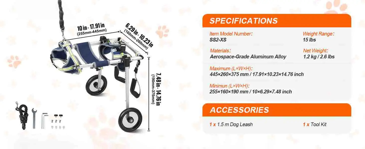 Two Wheels Dog Wheelchair For Back Legs Pet Cart Hind Limb Paralysis