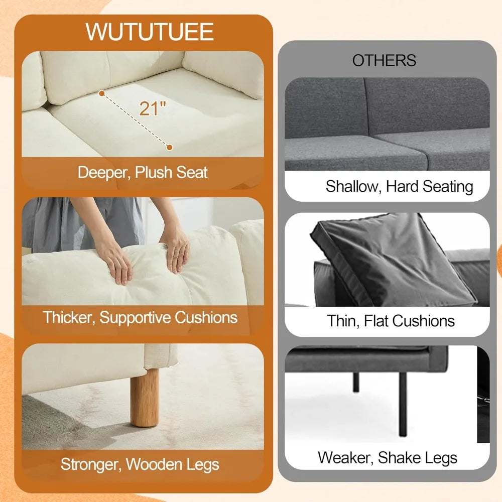 Chenille Loveseat Sofa Modern 2 Seater with Armrest Pillows and Storage Pockets