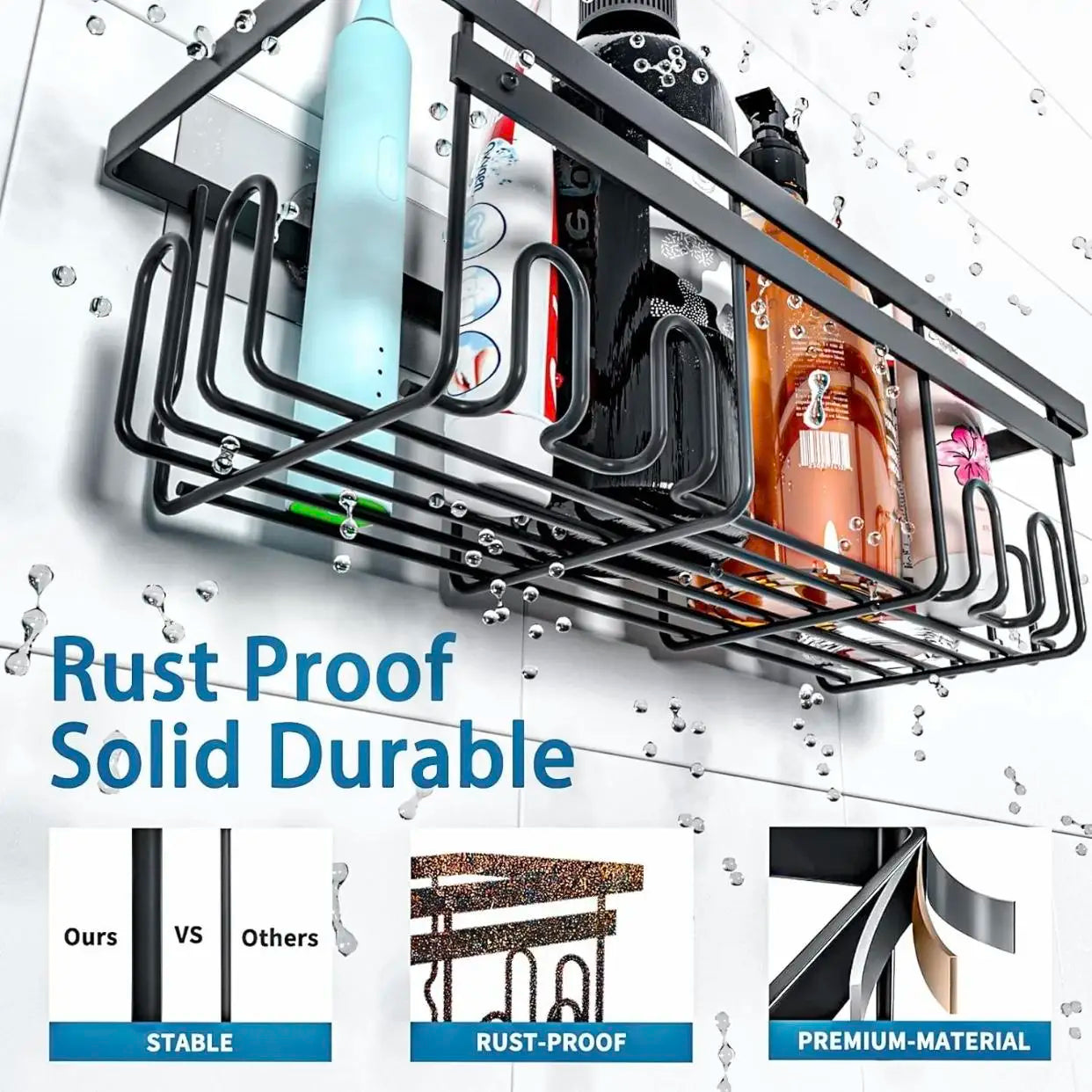 3 To 5 Pack Adhesive Shower Caddy No Drilling Rustproof Stainless Steel Bathroom
