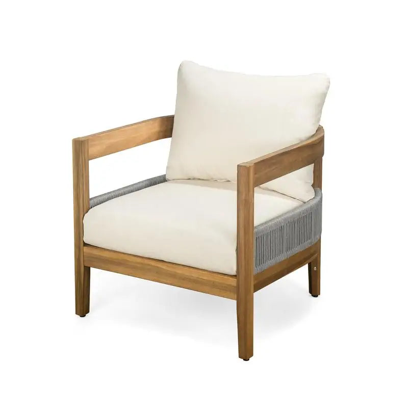Porto Outdoor Chair And Travertine Side Table Set In Teak Beige Finish