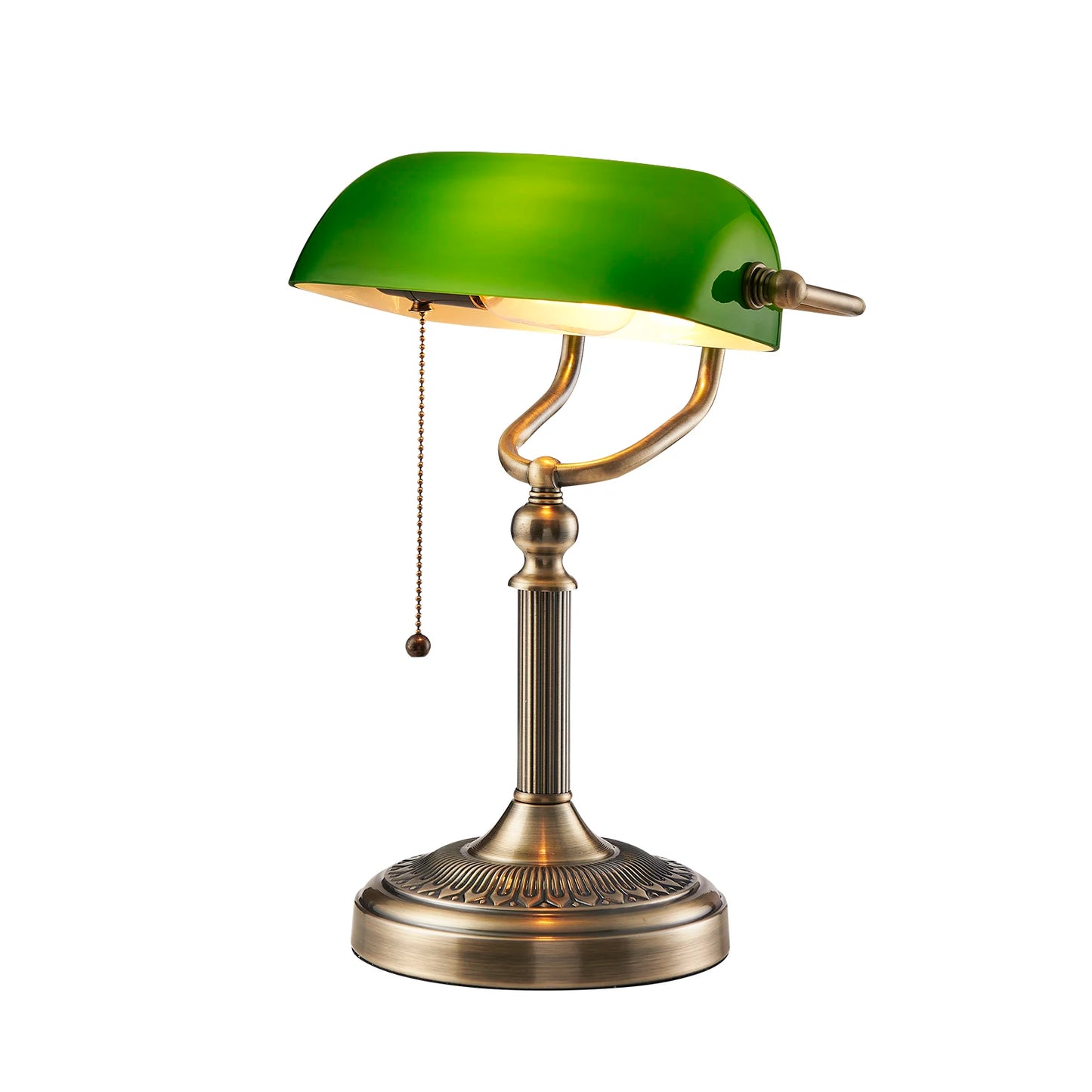 Classical Green and White Glass Bankers Desk Lamp with Zipper Switch for Living Room Bedroom and Bedside Sofa Table