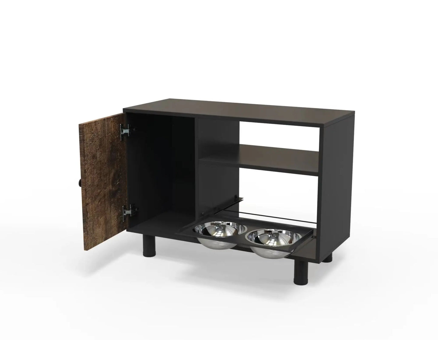 Wooden Pet Feeding Table With Food Storage Cabinet And Double Pullout Bowls