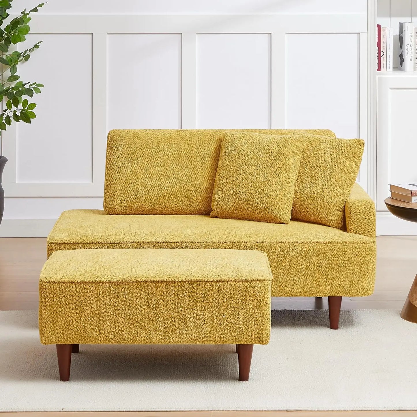 Upholstered Boucle Chaise Lounge Chair With Ottoman For Home Office