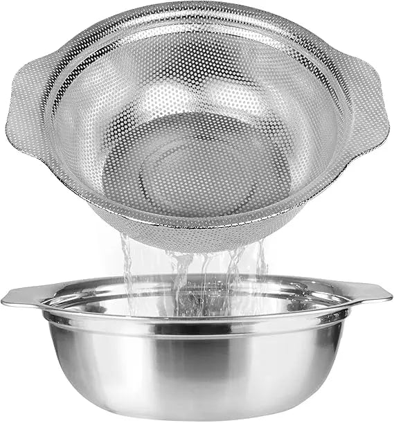 Stainless Steel Colander 2.5Qt Rice Washer And Mixing Bowl