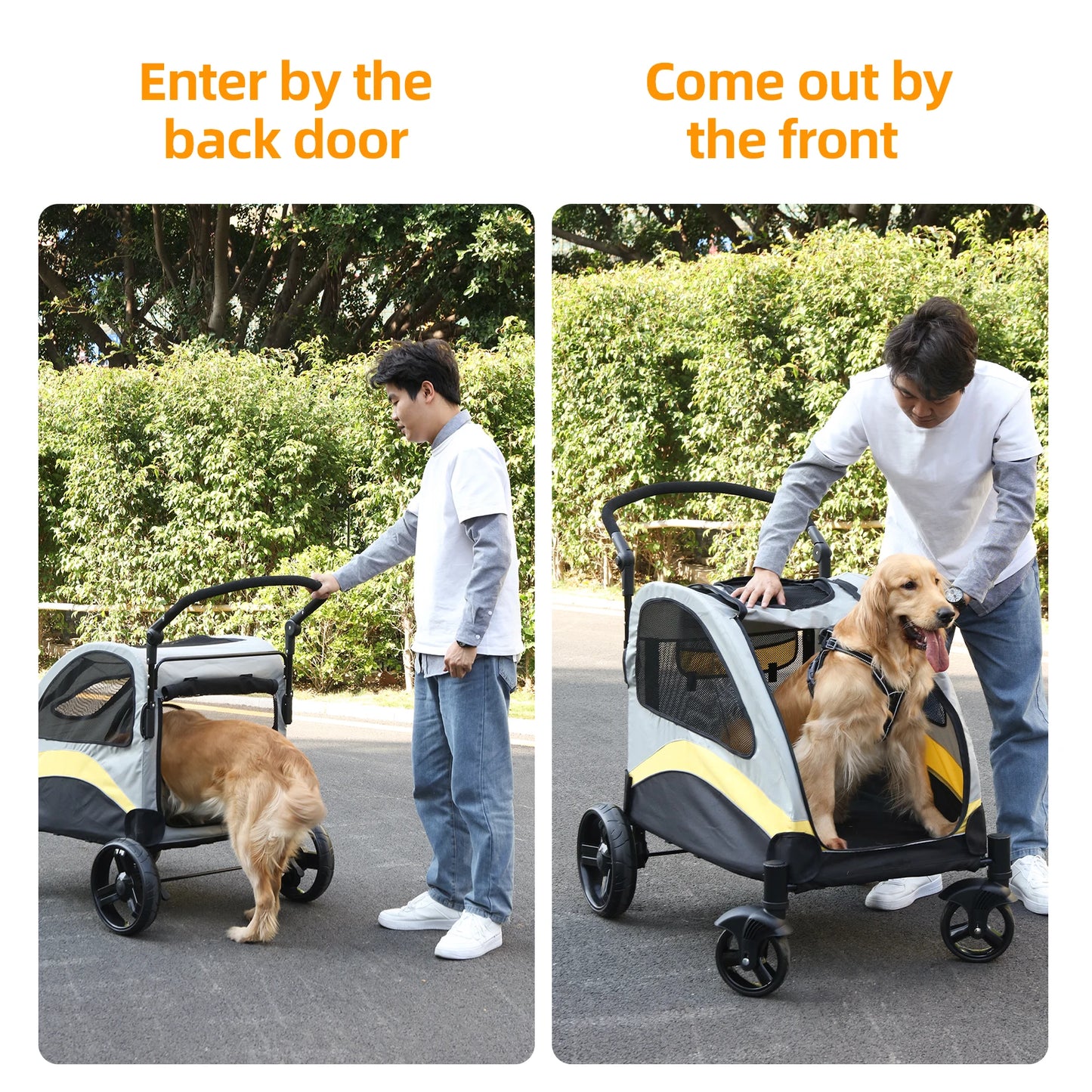 Foldable Breathable Portable Dog Stroller With 4 Wheels For Large Dogs And Cats