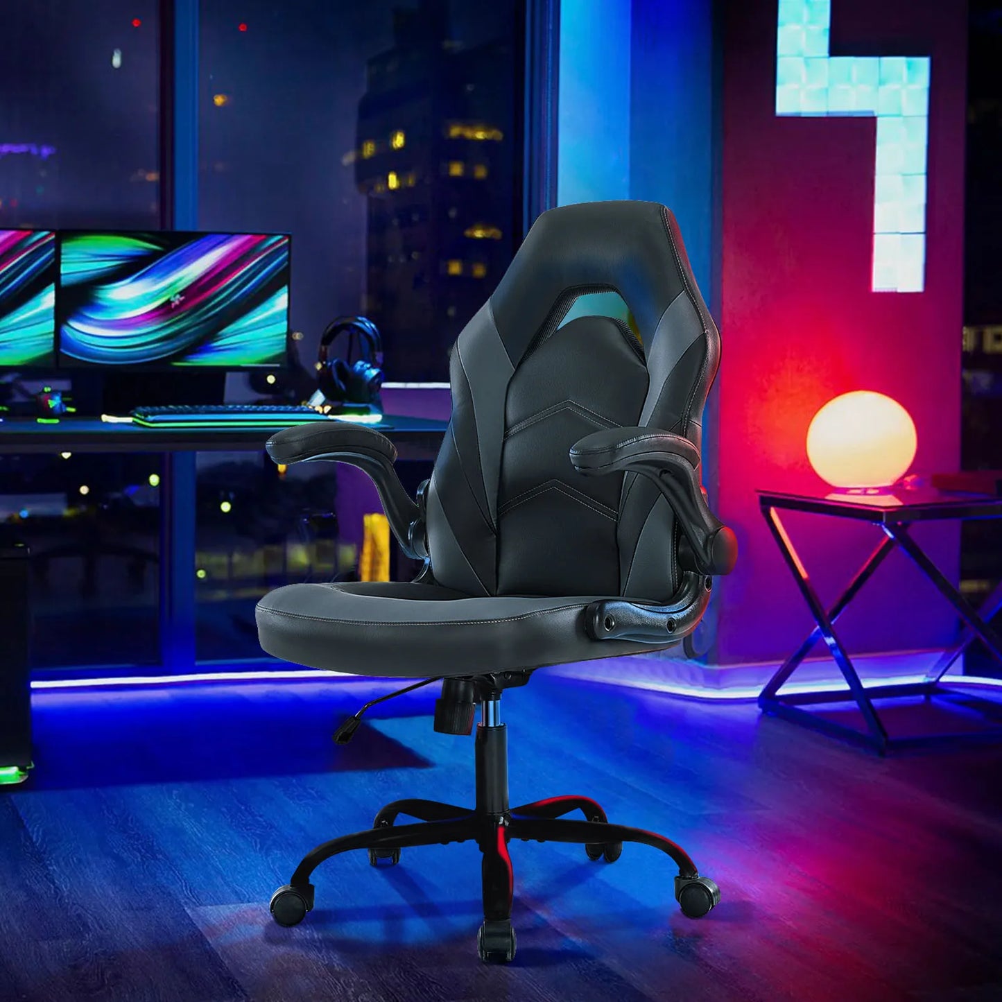 Ergonomic PU Leather Gaming Chair With Adjustable Flip Up Armrests For Office