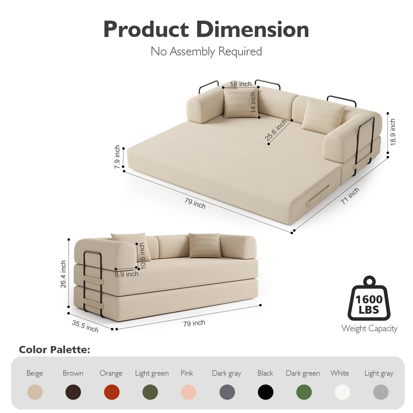 Convertible Floor Sofa Bed With Fixed Shape Frame 5 In 1 Living Room Sofa