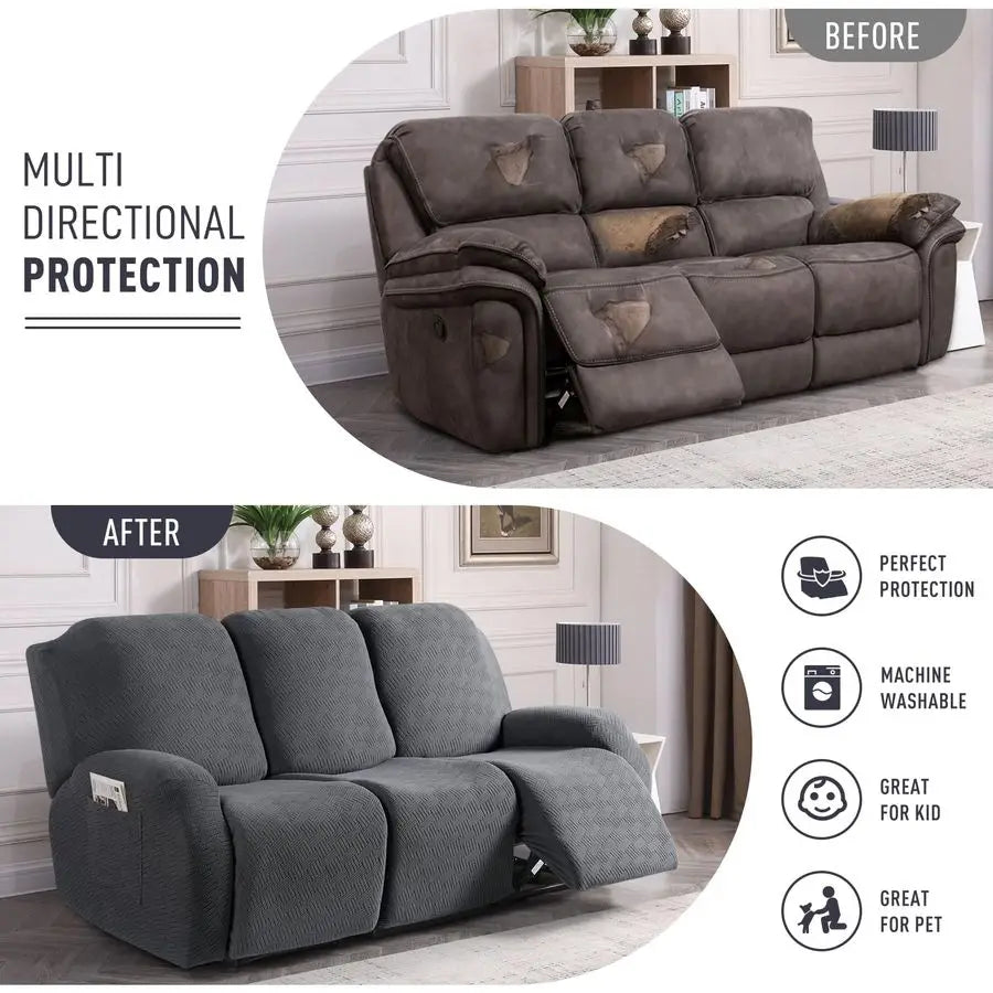 Stretch Recliner Sofa Covers Stripe Jacquard Slipcovers for Recliners