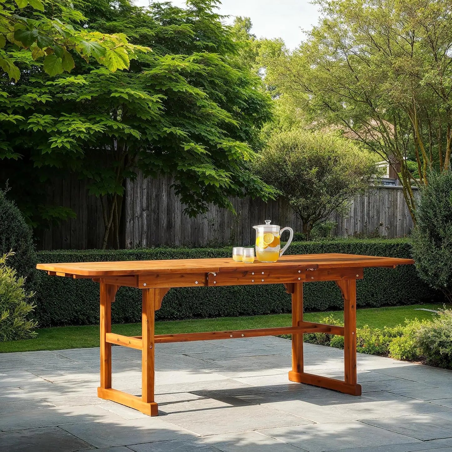 Maui Modern Solid Acacia Wood Slatted Patio Dining Table 78 Inch Brown