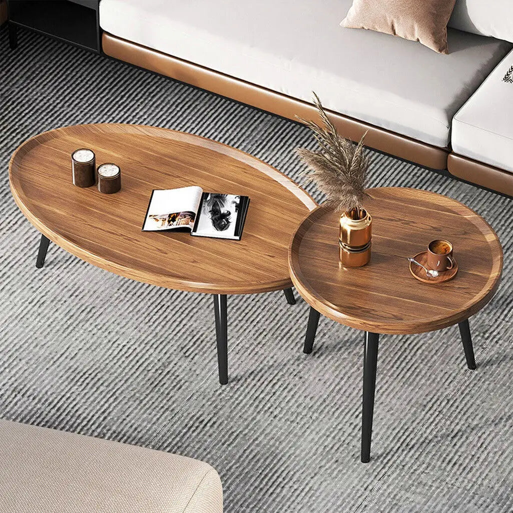 Rustic Round Nesting Coffee Tables Set Of 2 With Wood Tops